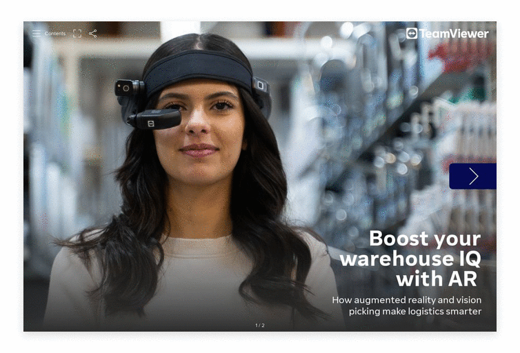 "Boost your warehouse IQ with AR"（“运用 AR 技术提升仓储智慧”）交互式电子书预览