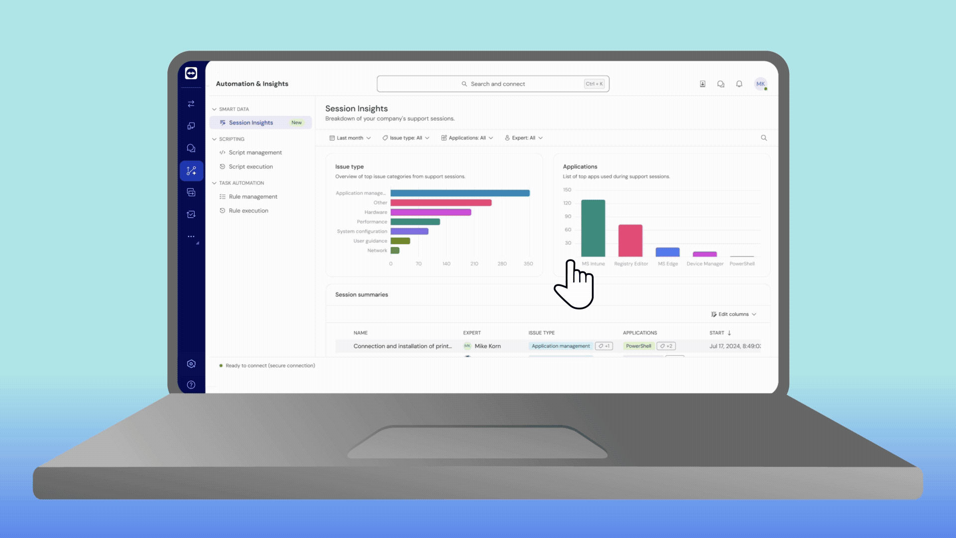 Gif showing how a dashboard with actionable insights is generated with TeamViewer AI