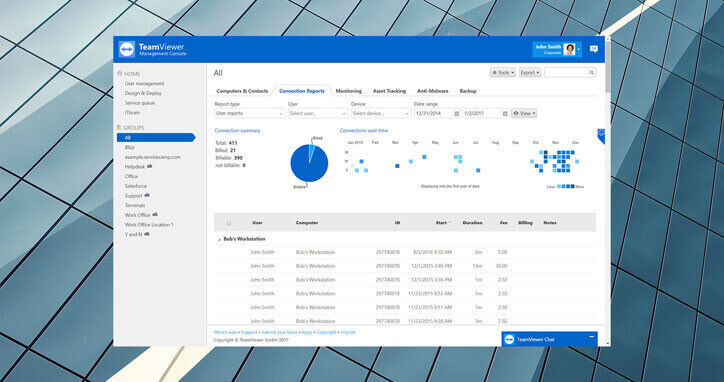 connection reporting screen on TeamViewer