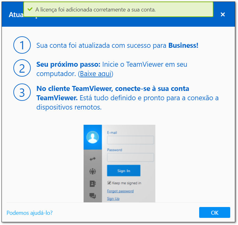 Sua licença TeamViewer (Classic) Business foi ativada corretamente a sua conta.png