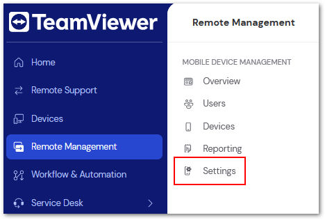 Acessar configurações de MDM