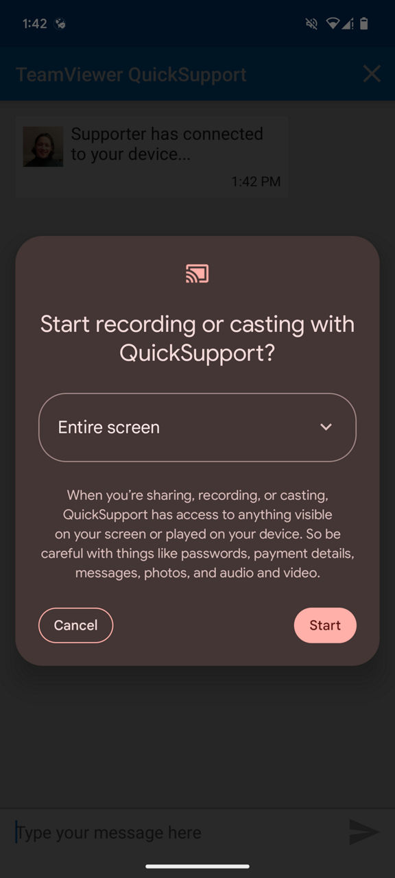 Start recording or casting with QuickSupport - TeamViewer (Classic) QuickSupport.png