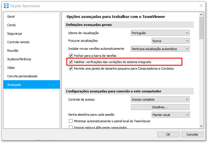 Como habilite as verificações das condições do sistema integrado do TeamViewer (Classic).png