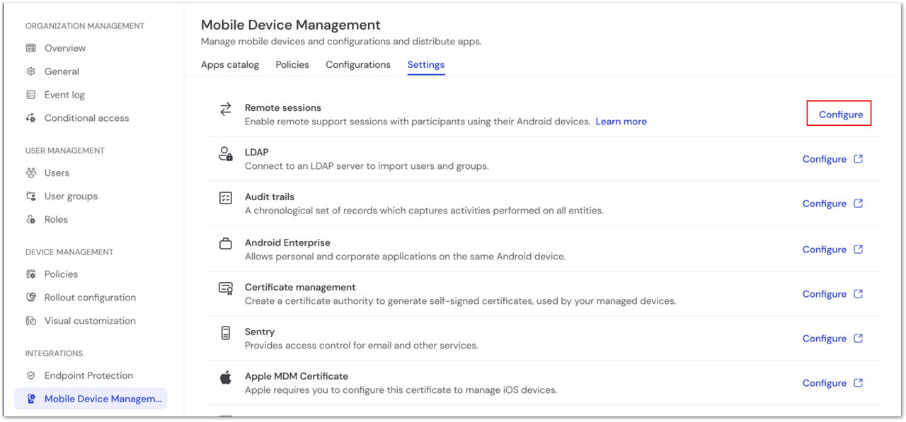 Iniciar a configuração de conectividade remota