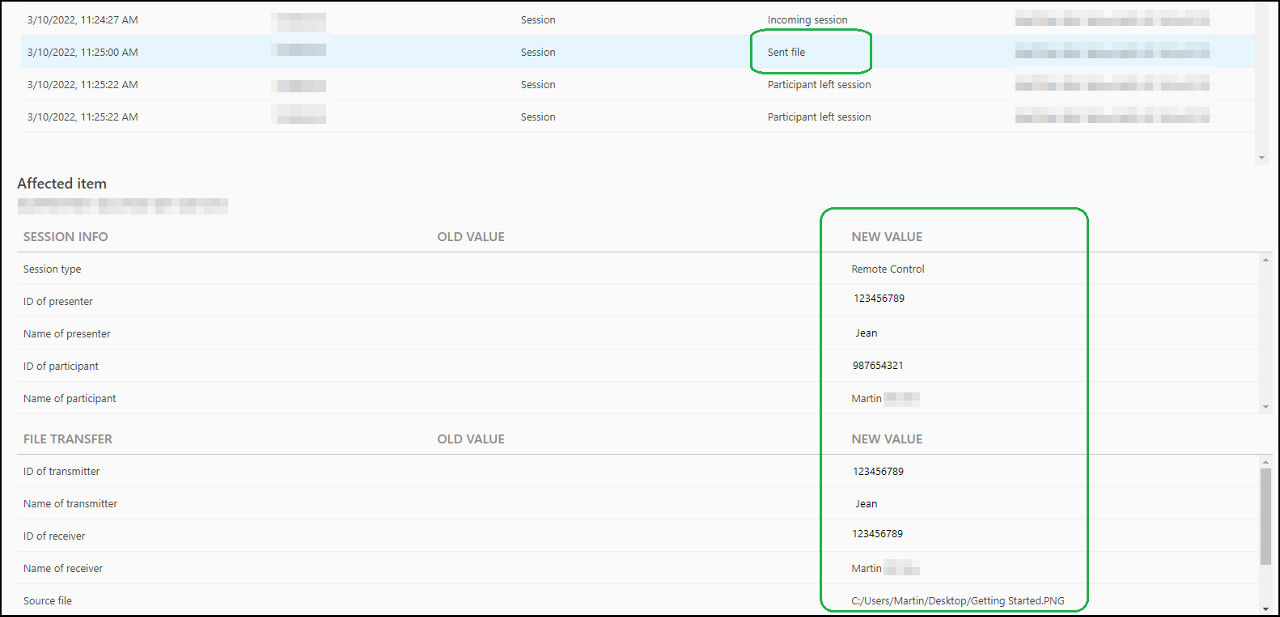 File transfer logs