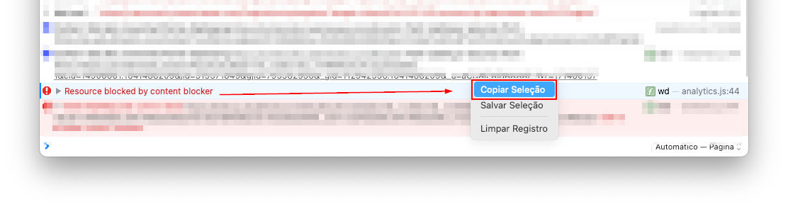 Como encontrar os arquivos de registro do TeamViewer (Classic) WebClient - Safari - Console copiar seleção.png