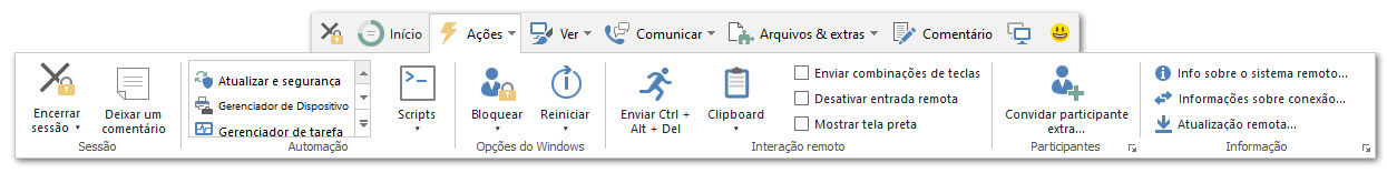 Barra de ferramentas da sessão remota do TeamViewer (Classic) - Ações menu.png