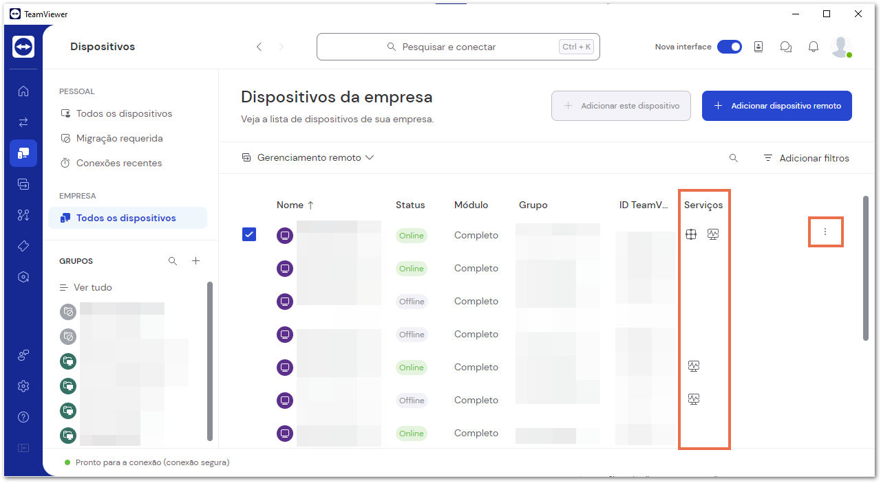 Desinstale os serviços do Remote Management