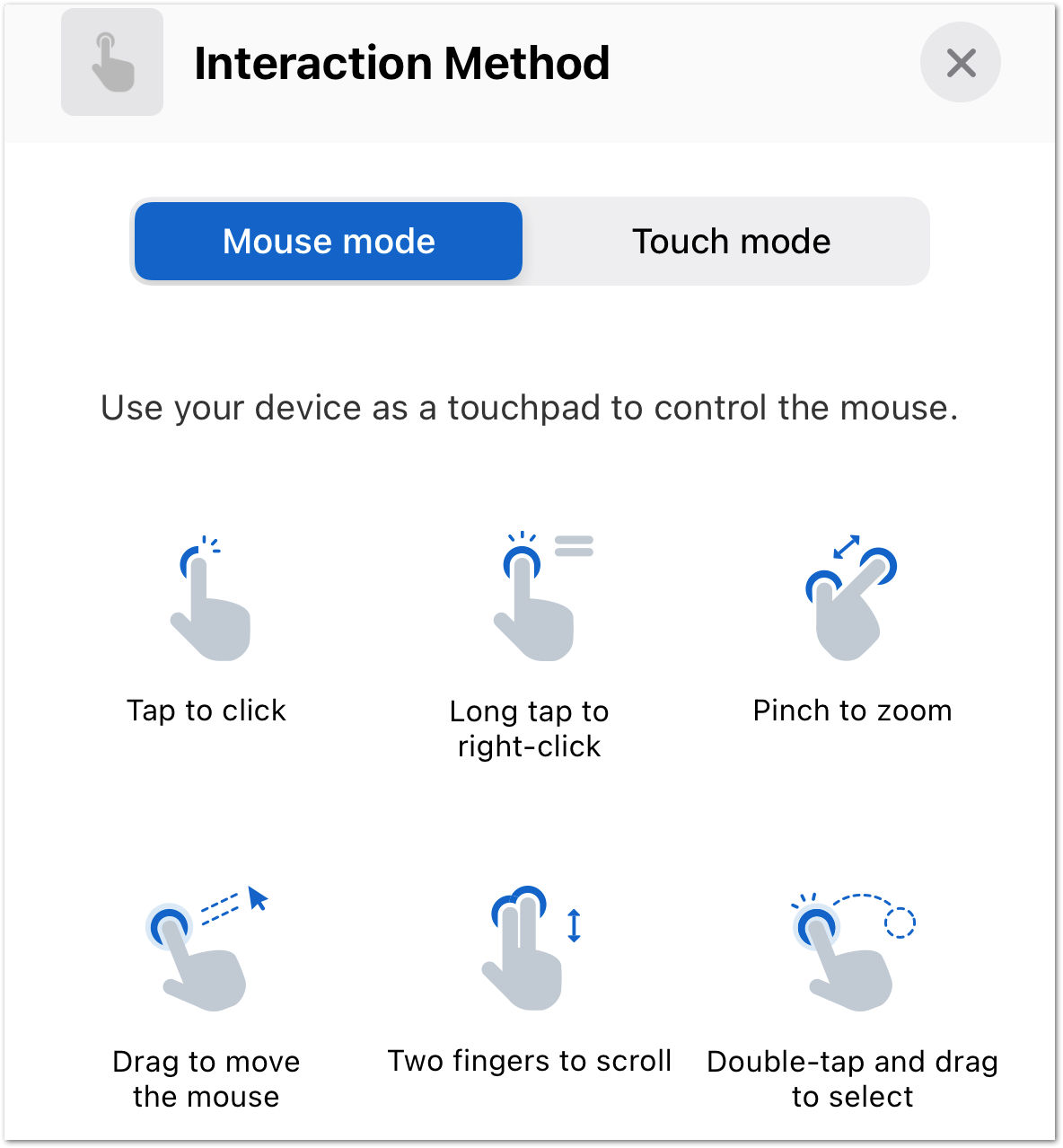 Diferença entre o modo de toque e modo mouse_sessão remota no iOS - TeamViewer (Classic) - 002.png