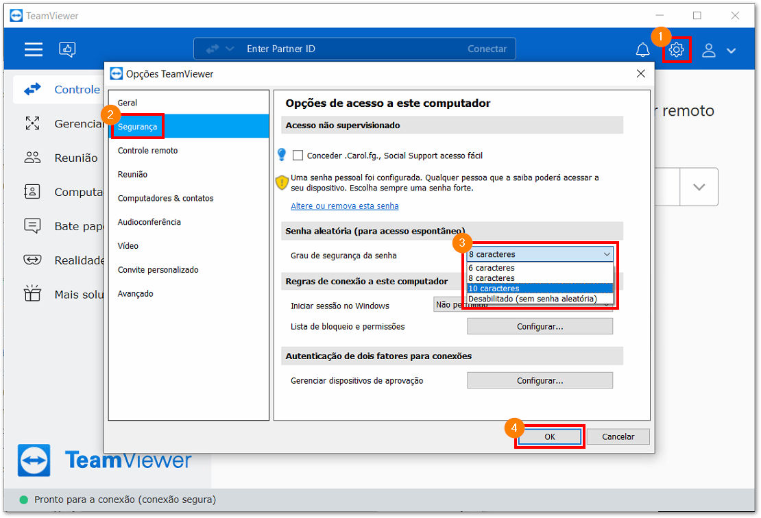 Como alterar o grau de segurança da senha TeamViewer (Classic).png