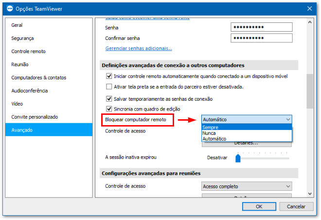 Como configurar para bloquear computador remoto no TeamViewer (Classic).png