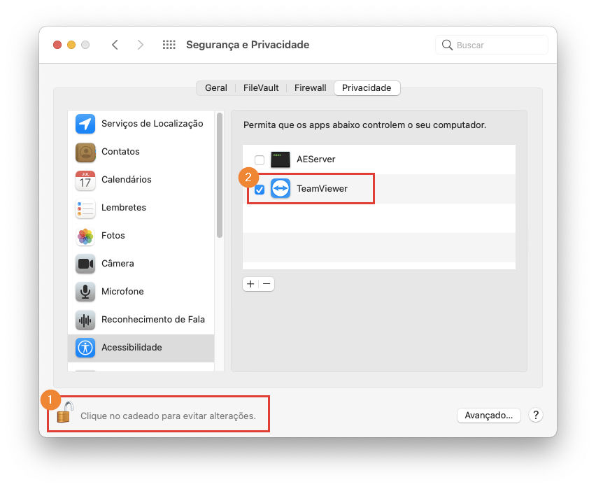Como solicitar acesso remoto do TeamViewer (Classic) em dispositivos macOS - Clique no cadeado para enviar enviar alterações.png