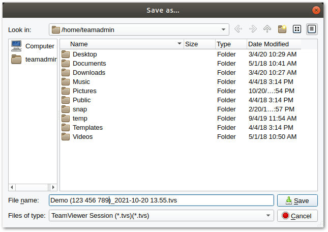 Salve a gravação da sessão remota do TeamViewer (Classic) no Linux.png
