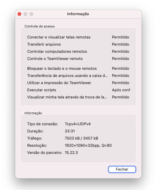 Barra de ferramentas da sessão remota do TeamViewer (Classic) no macOS - Extras menu - Informações sobre conexão.png