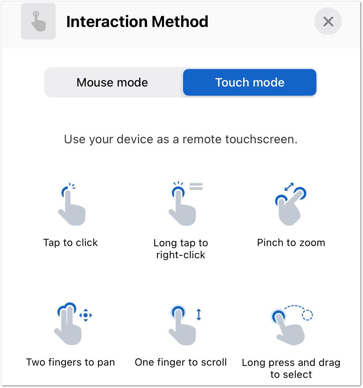 Diferença entre o modo de toque e modo mouse_sessão remota no iOS - TeamViewer (Classic).png