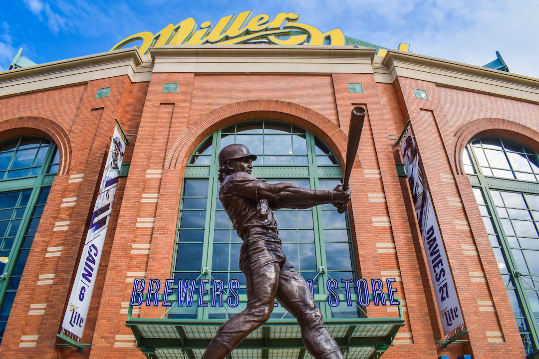 The Robin Yount baseball statue outside of Miller Park, home of the Milwaukee Brewers