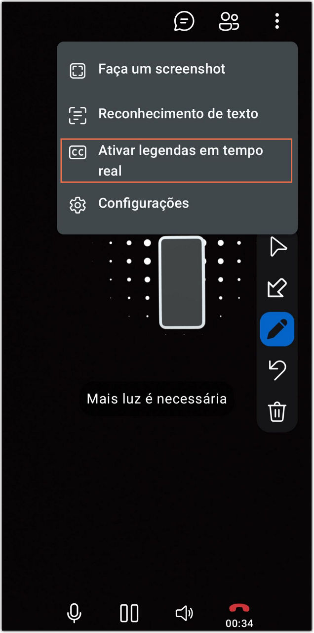 Ativar legendas ao vivo