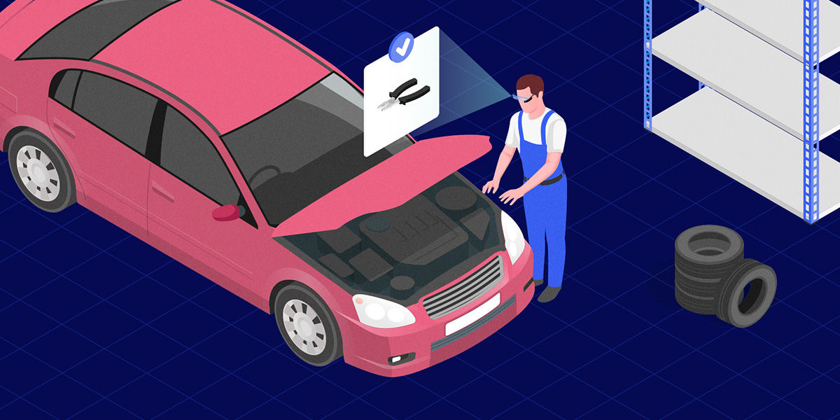 Illustration showing an AR-supported mechanic in the automotive industry