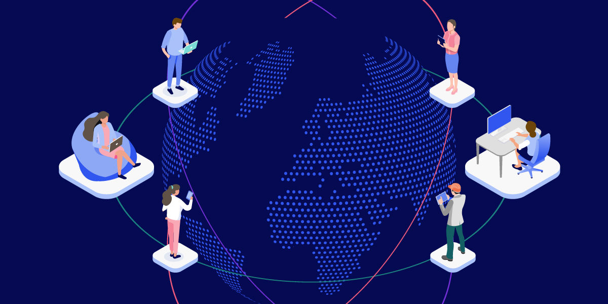 Illustration: connected employees through remote connectivity