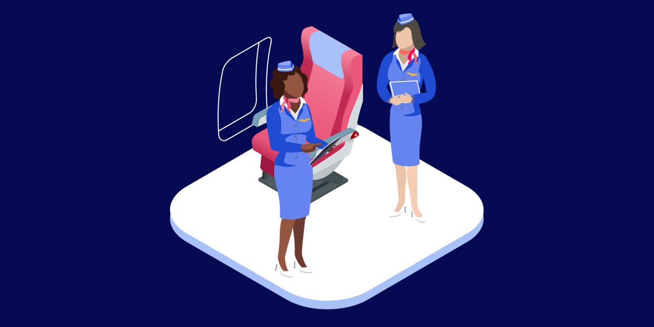 Illustration showing cabin crew management and communication