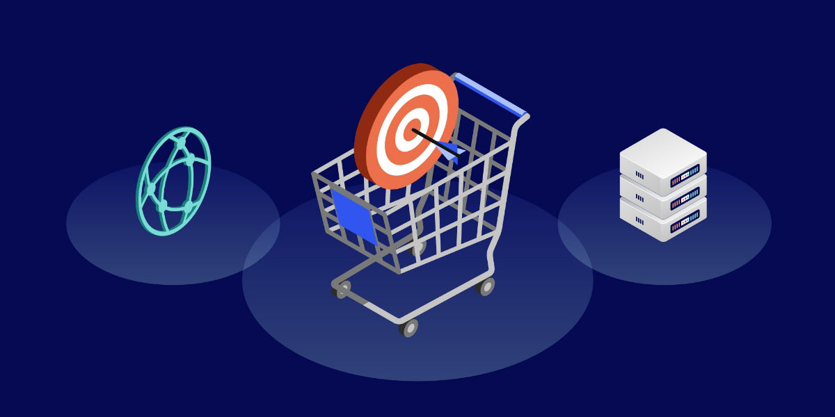 Illustration showing a shopping cart with a dartboard and an arrow in the bull's eye