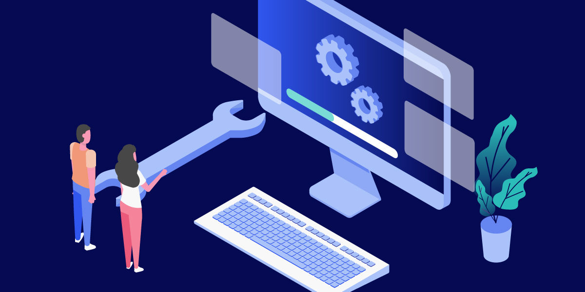 Illustrazione mostra manutenzione remota di un computer