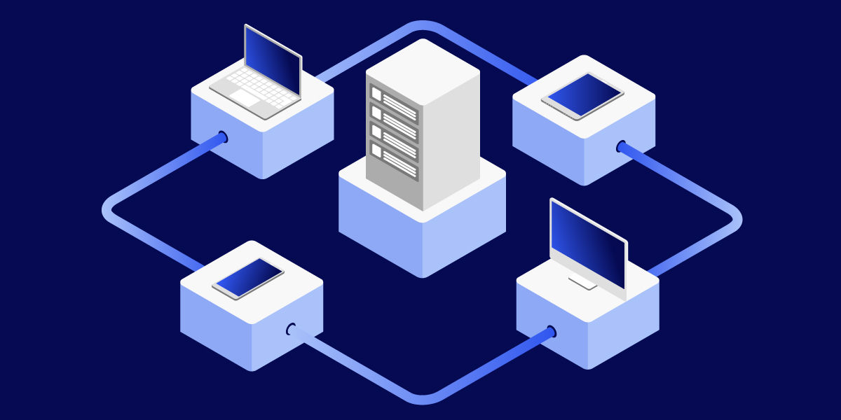 Illustration showing a set-up of devices connected remotely with each other