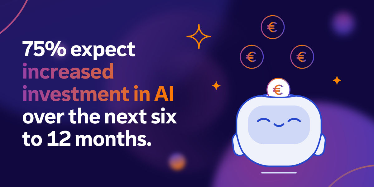 Illustration showing increased investment in AI on an infographic