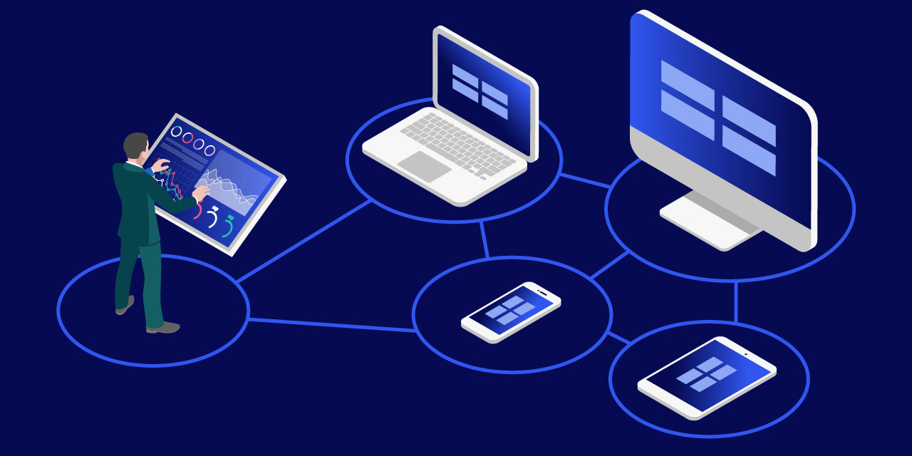 Abbildung: Mann, der Remote-Computer und -Geräte verwaltet