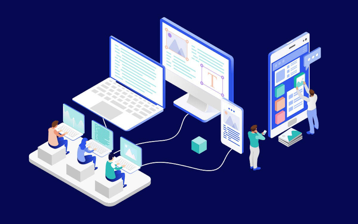 Illustration montrant des employés se connectant à des appareils distants