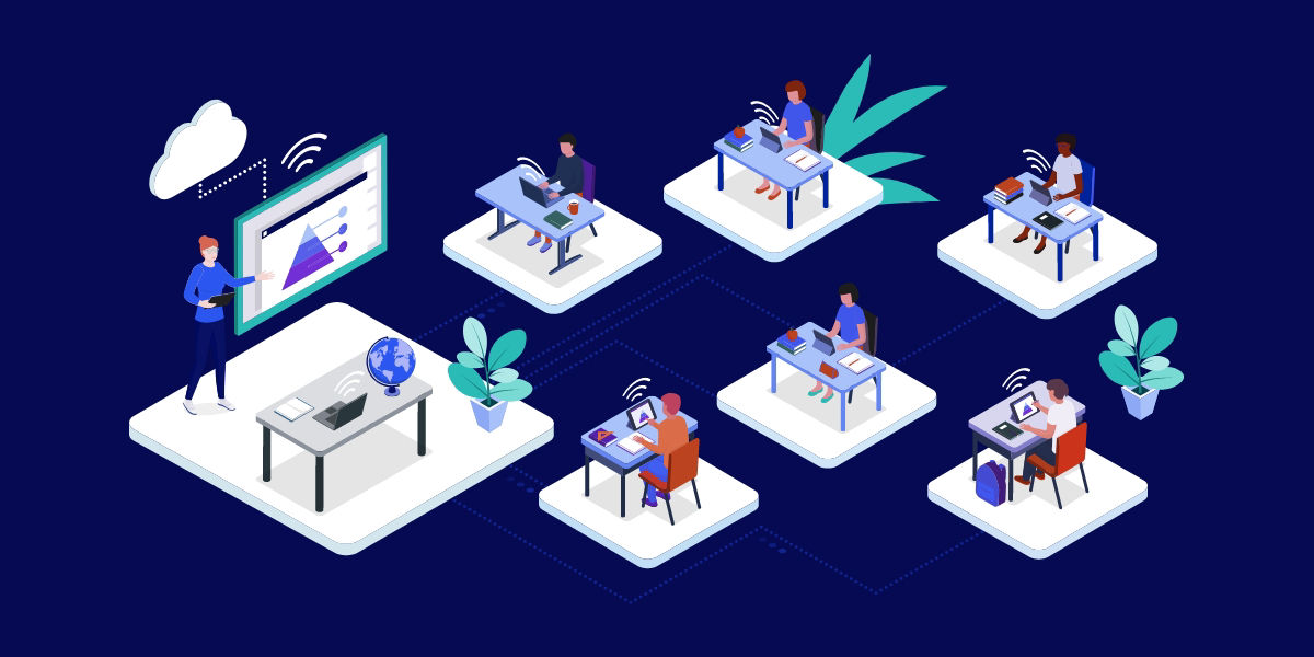 Illustration: connected employees through remote connectivity