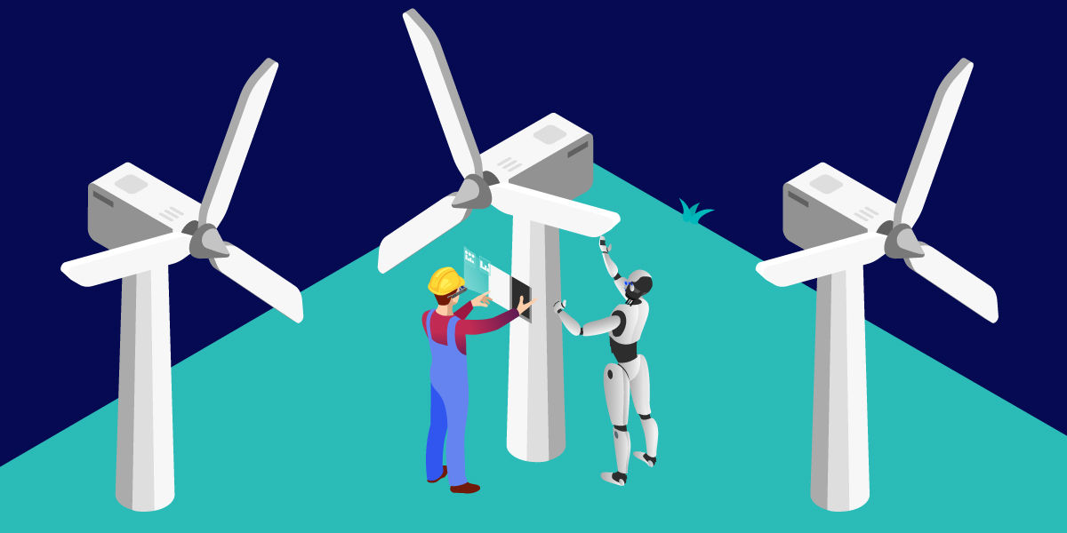 Illustration showing on-site technicians working in the energy sector