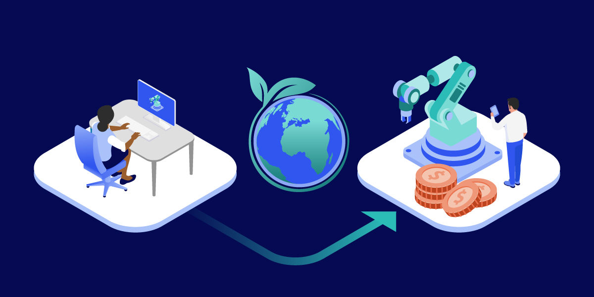 Illustration showing reduced travel costs and carbon emission through remote support