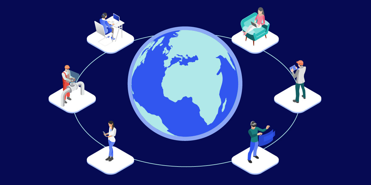 Illustration: connected employees through remote connectivity