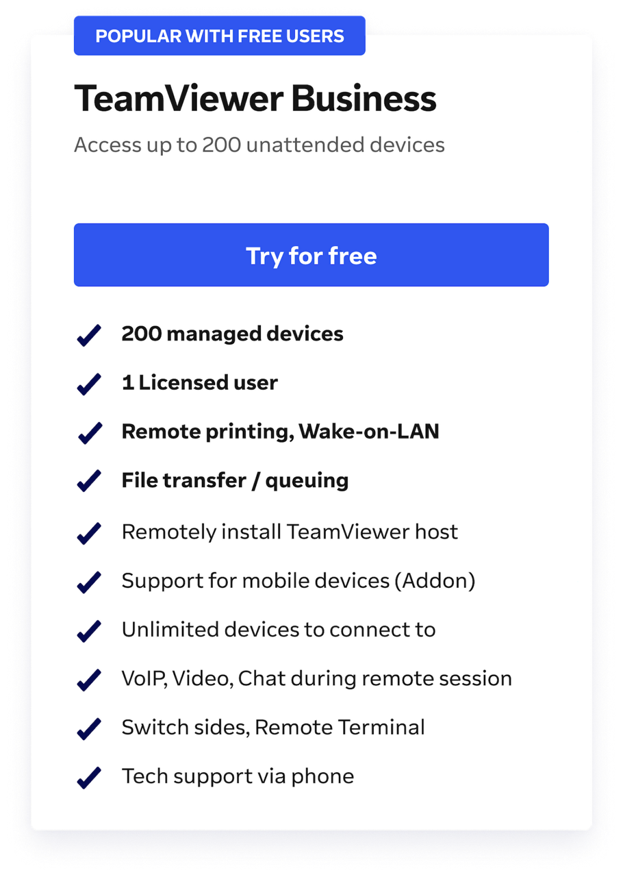 TeamViewer Business license overview