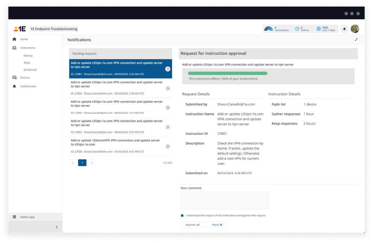 Endpoint troubleshooting approval workflow