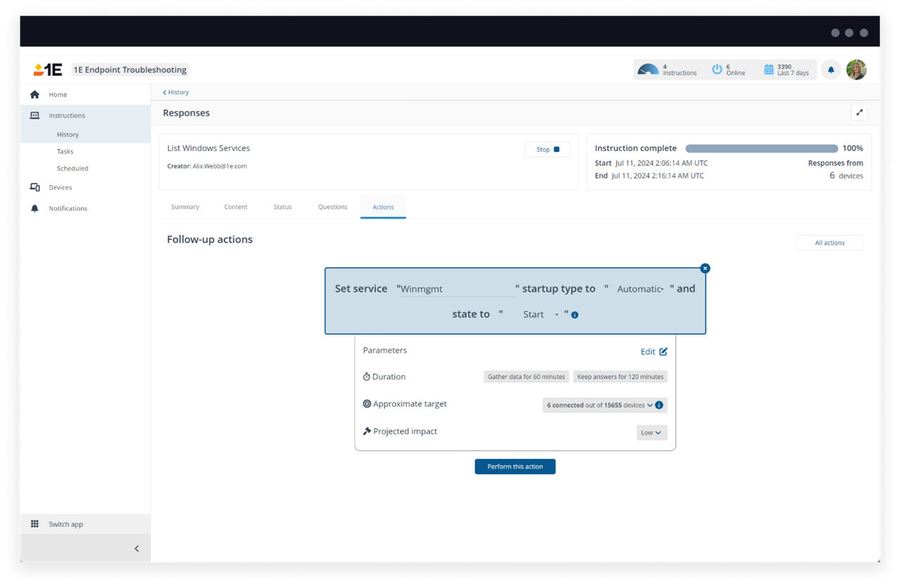 Endpoint troubleshooting remote endpoint actions