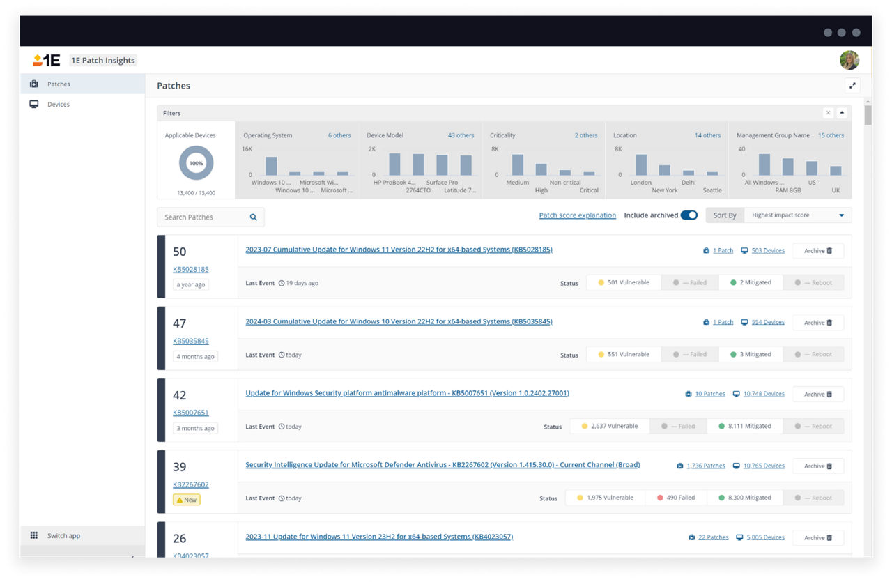 Patch insights real time filterable dashboard