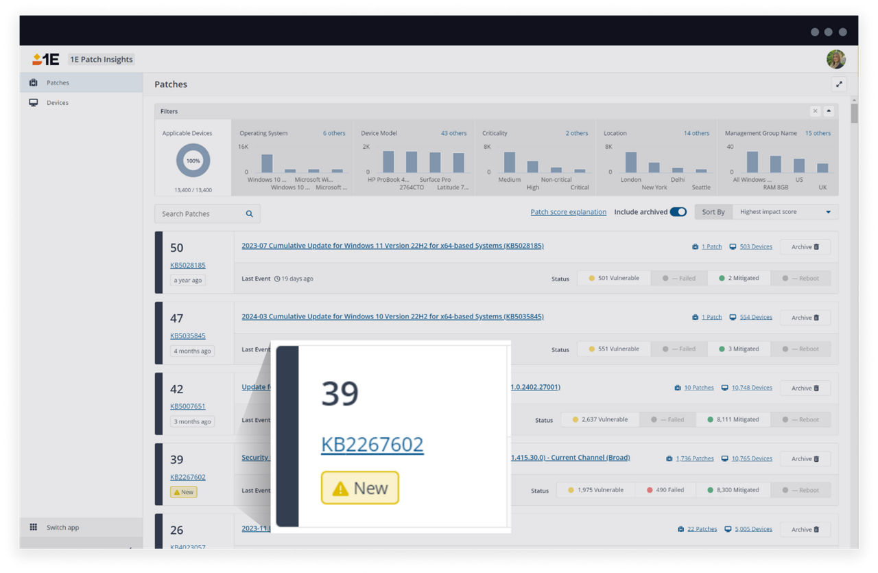 Patch insights scoring and filters