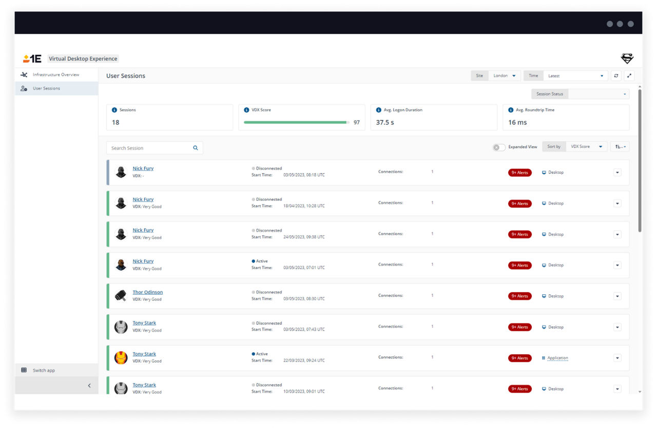 Virtual Desktop Experience (VDX) user session monitoring