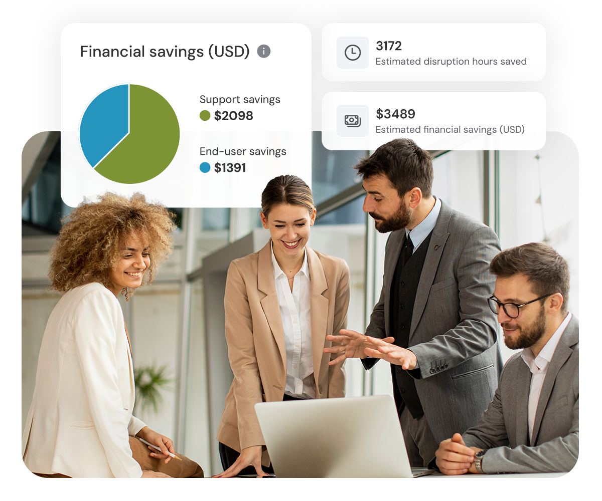 Team reviewing savings metrics