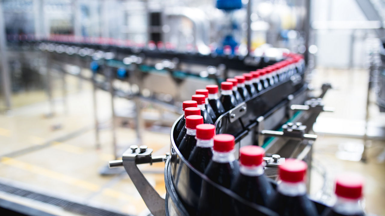 PET bottles in production line