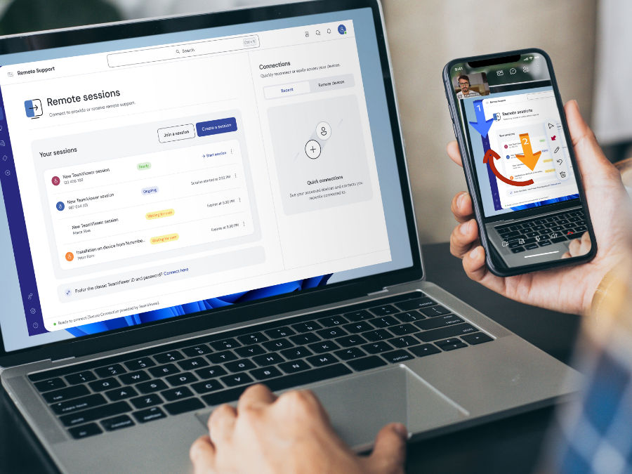 L'application client TeamViewer assure une connectivité multi-appareils pour les sessions remote