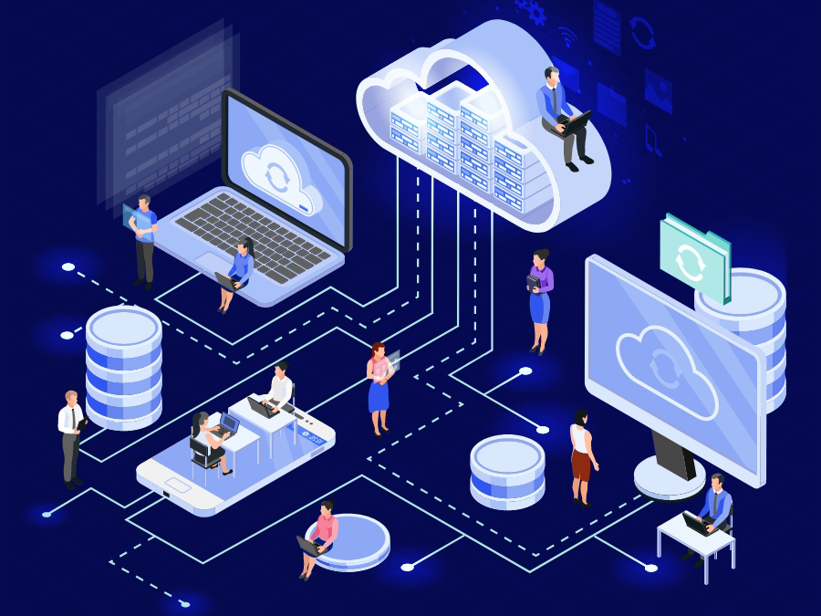 Illustration showing concept of distributed remote work environments