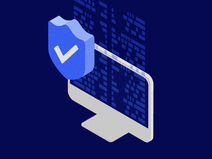 Illustration showing secure computer and data visualization