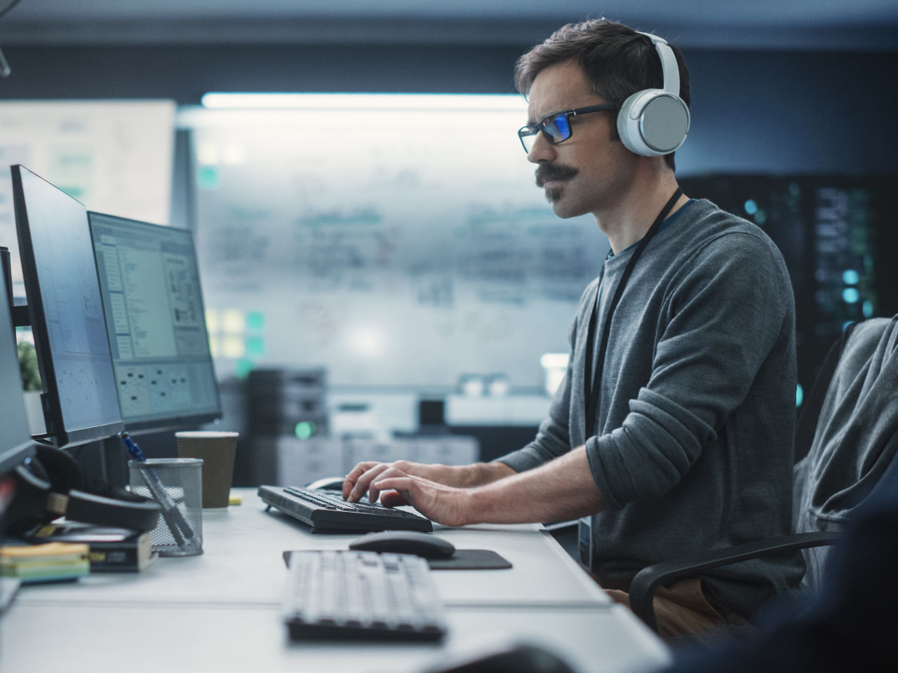 System administrator working on computer