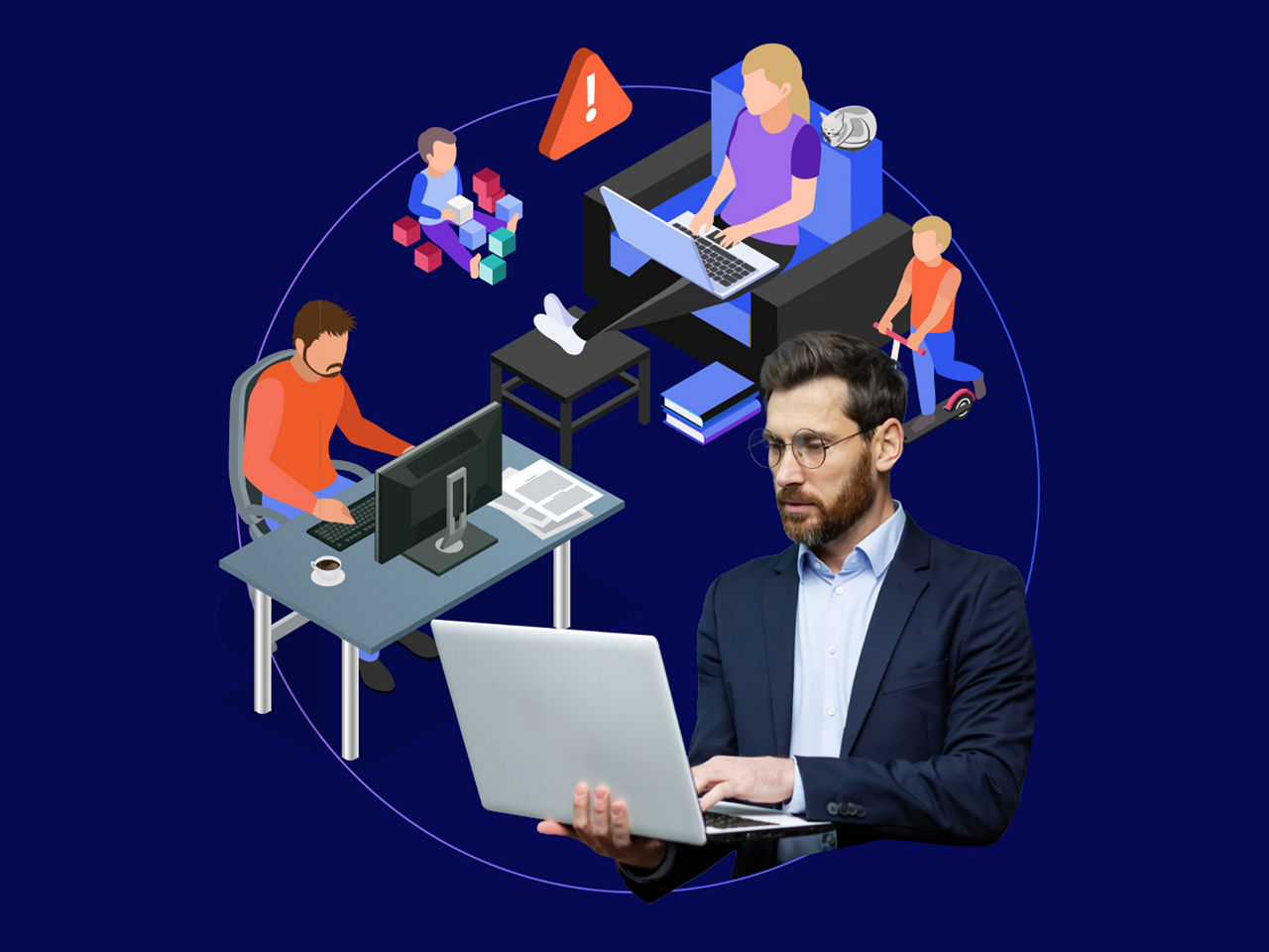 Illustration showing people working remote