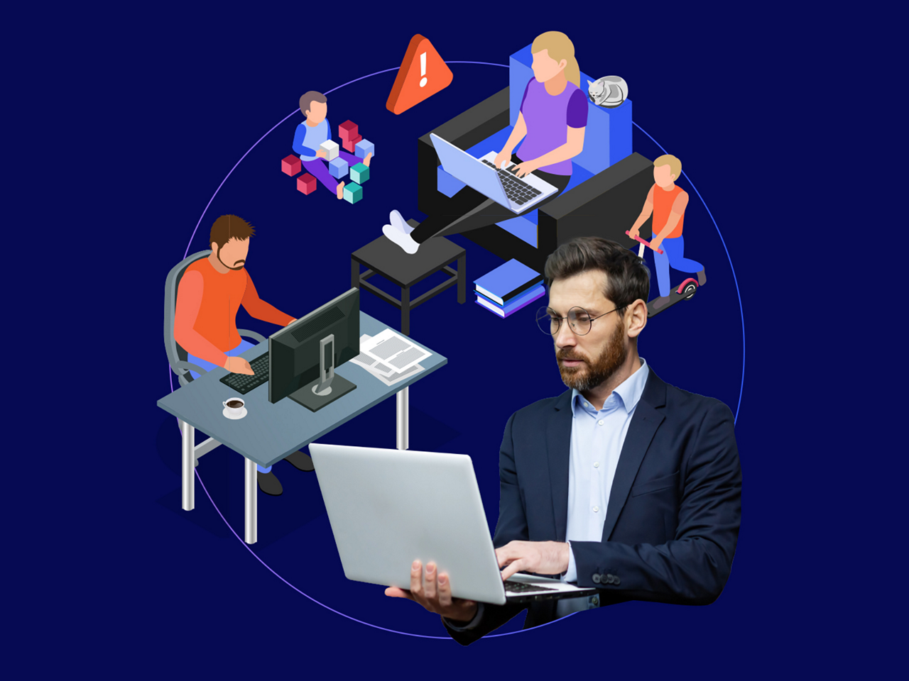 Illustration showing people working remotely