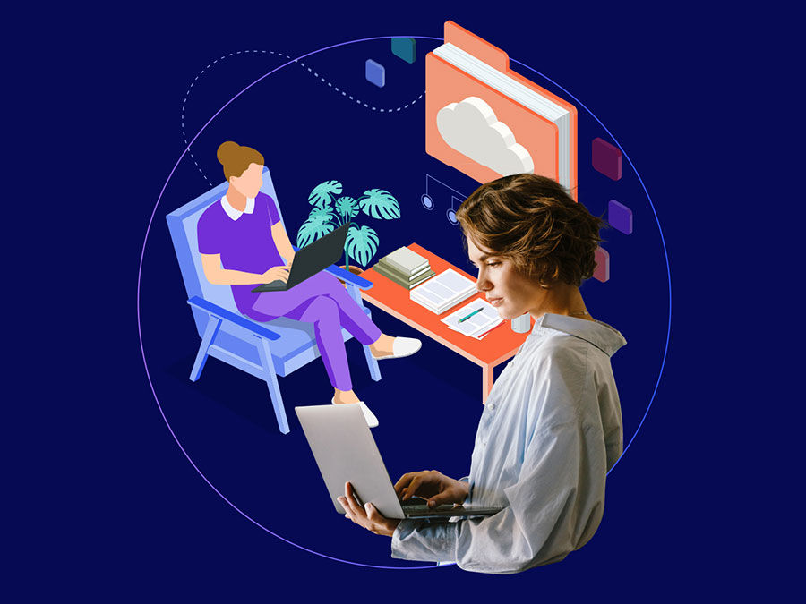 Illustration showing women working remotely