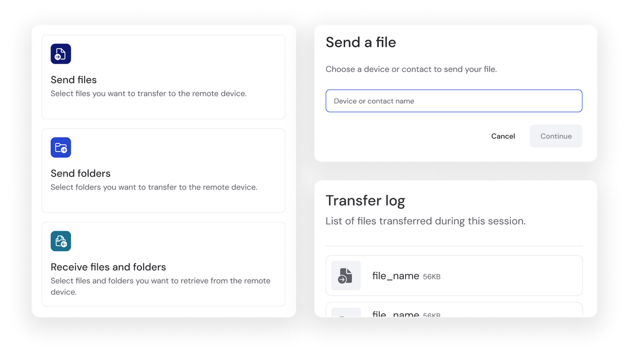File transfer functionalities in the TeamViewer client